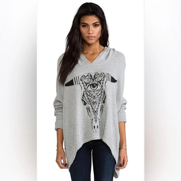LAUREN MOSHI NWOT Wilma Large Aztec Bullhead Hoodie Sweater in Gray - Picture 1 of 7